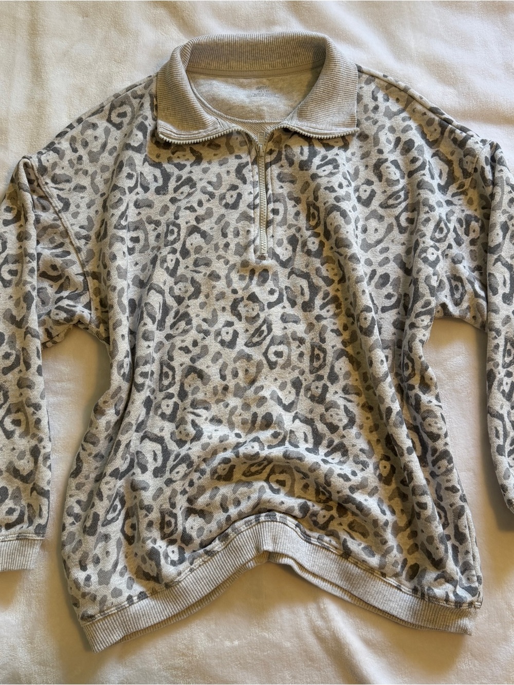 aerie Leopard Print Half-Zip Pullover - Gray